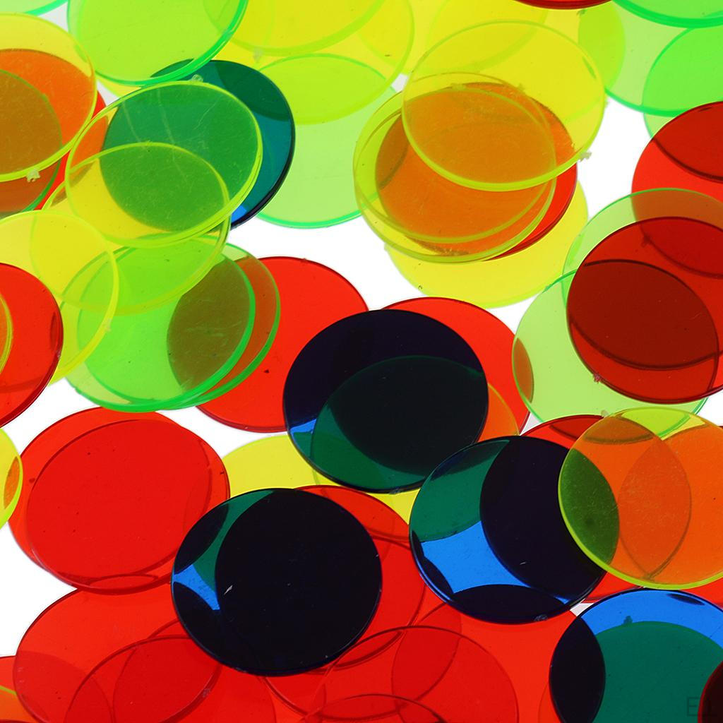 Упаковка из 100 фишек для бинго (Многоцветный) – Полупрозрачные маркеры толщиной 1,5 см для бинго, подсчета и игры.