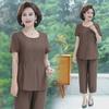 Summer Short-Sleeve T-Shirt & Pants Set for Women, Ages 50-60 - Loose Fit for Comfortable Wear