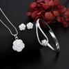 Charm Flower Necklace Earring Bangle Jewelry Set Silver Color Wedding Gift