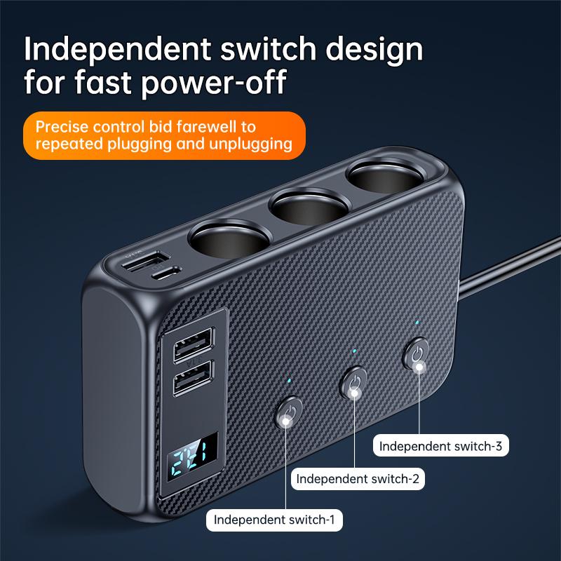 7 In 1 Car Charger 128W Multiple USB Charging Ports Socket Adapter QC-3.0 PD-30W Phone Charger with Switch for Car