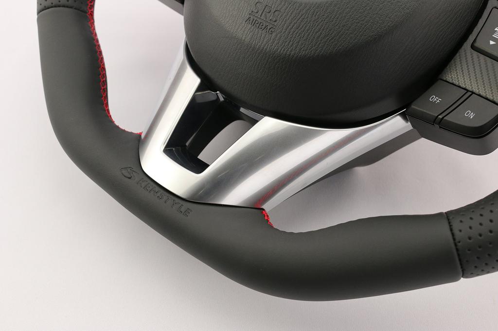 KENSTYLE Original Steering Wheel MA08 for Mazda Axela (BM/BY Series) 2013/11-2016/6, Black Leather with Red Line (Red Stitching), All Nappa Leather