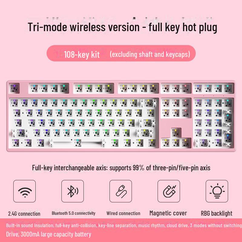 Беспроводная Bluetooth механическая клавиатура DIY Kit, RGB, три режима, 84-108 клавиш