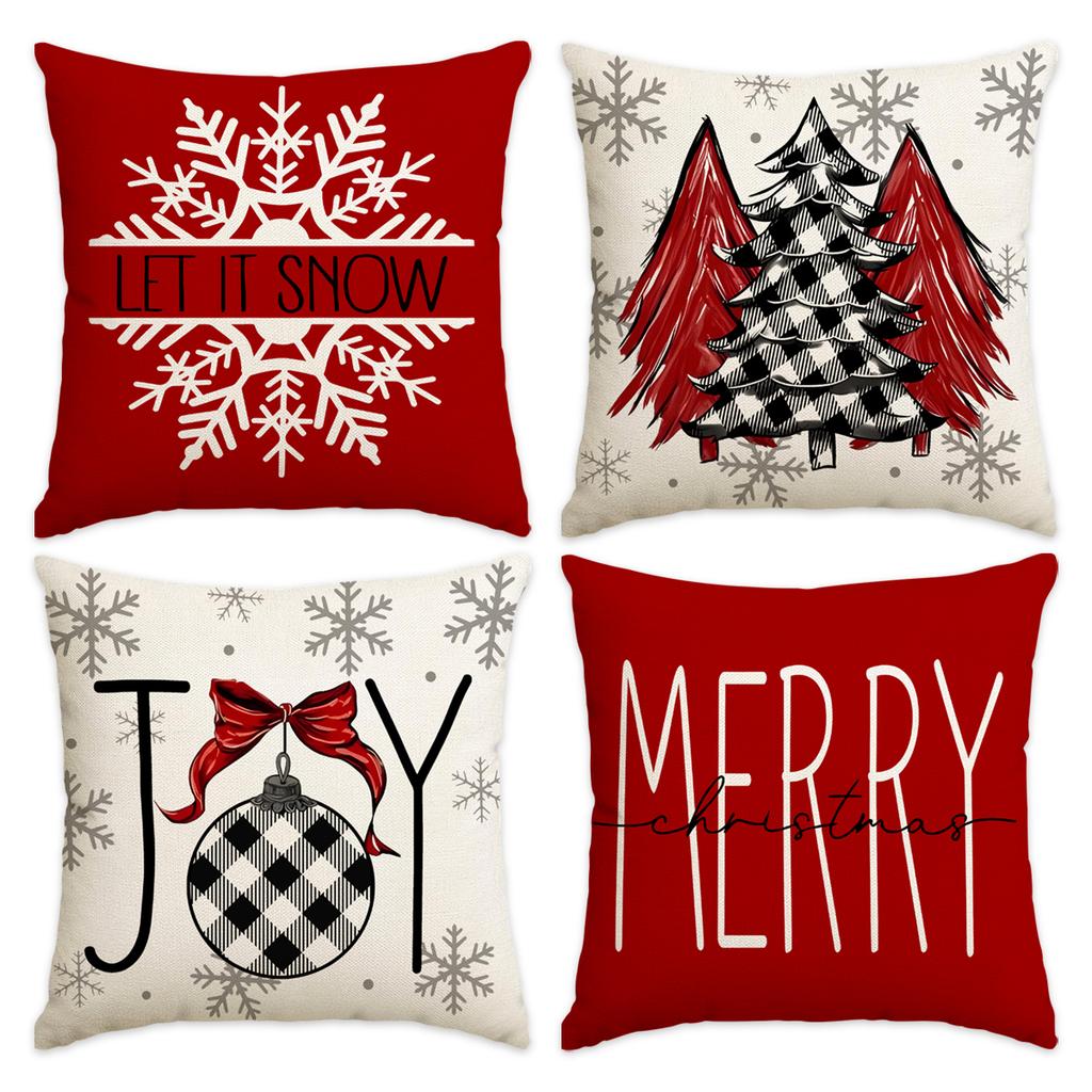 1/4Pcs Christmas Pillow Cover, Home Decoration Sofa Cushion Cover, Sofa, Living Room, Room, Festival Decoration Pillowcase