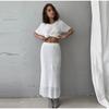 Women's Casual Suit Short Sleeved Hollowed Out Top Knitted Half Skirt Set Solid Color Versatile Summer Refreshing Wearing Temperament Elegant Dress