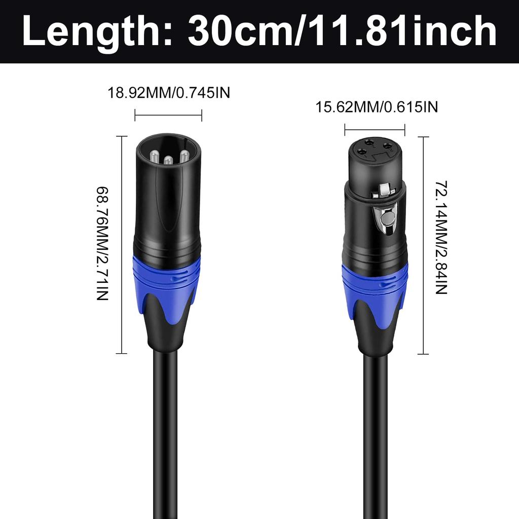 Poyiccot 30cm XLR Splitter Cable, 3-Pin XLR (Male) to 2-Female Y-Type Microphone Cable, DMX Cable Splitter Patch Cord for Microphone Recording,