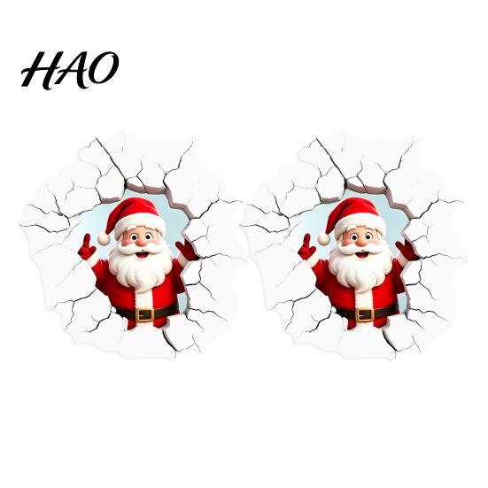 Easy to Apply Holiday Window Stickers 3D Santa Claus Wall Sticker, Realistic Breaking Decal for Christmas Decoration, Decor Living Room Waterproof PVC