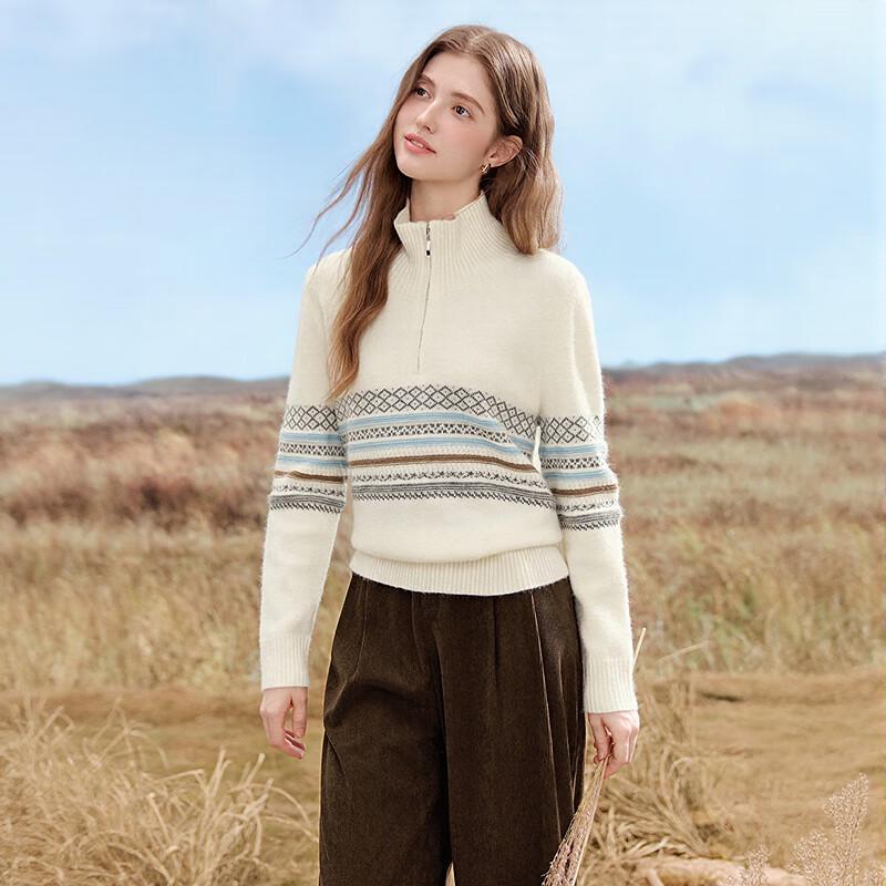 Женский пуловер с жаккардовым узором Fair Isle на молнии до середины
