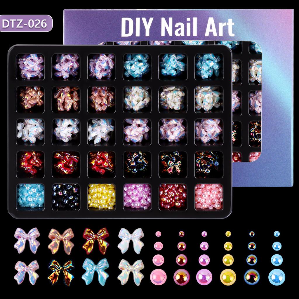 30 Grid Resin Bow Japanese Nail Jewelry Black And White Streamer Bow Three-Dimensional Simple Patch