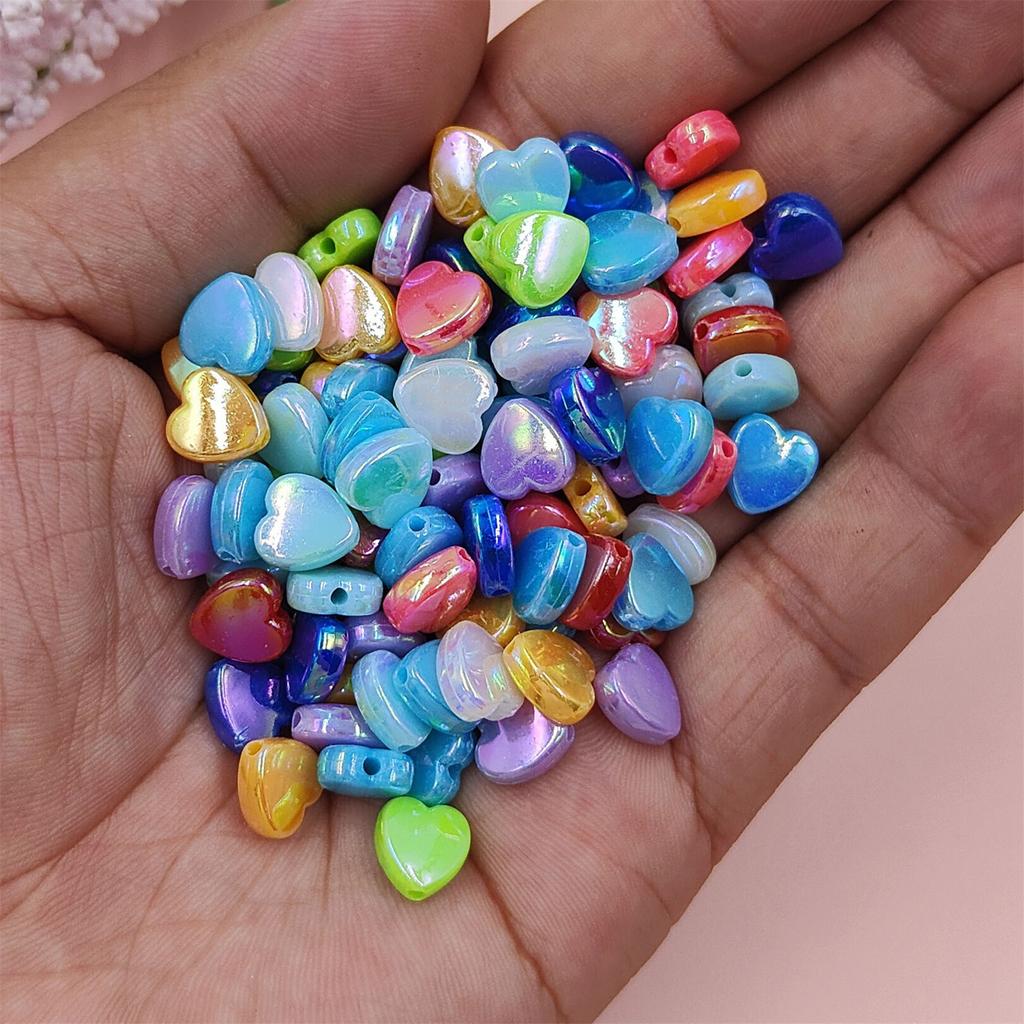 100Pcs DIY For Jewelry Making Heart Acrylic Beads AB Color Wholesale Pendant Necklace Bracelet