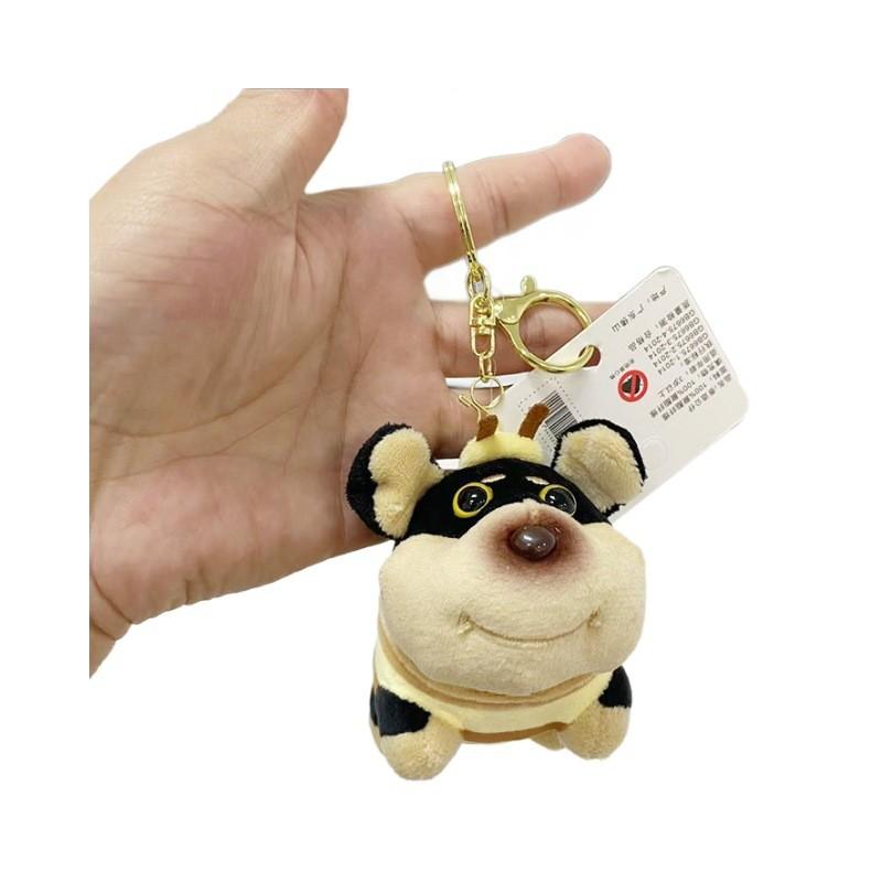 Cute Short Plush Black Bee Dog Pendant Keychain For Car And Bag Accessories
