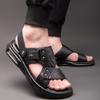 Модные мужские кожаные сандалии, мужские летние новые сандалии, тапочки, пляжная обувь для взрослых на платформе, нескользящие сандалии с открытым носком