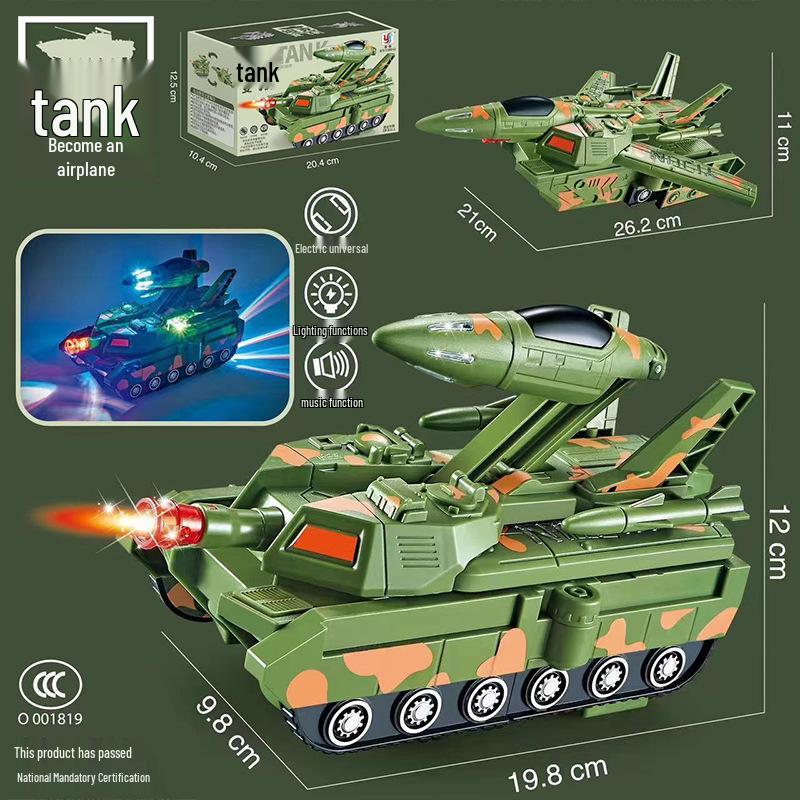 Transformable Tank Fighter Airplane Toy with Lights & Music for Kids