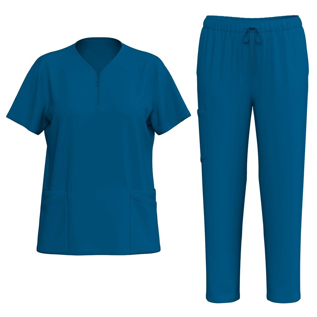 Women's Uniforms Quick-drying Fabric Zipper Collar With Pockets Short-sleeved Pants Solid Color Caregiver Workwear Suit