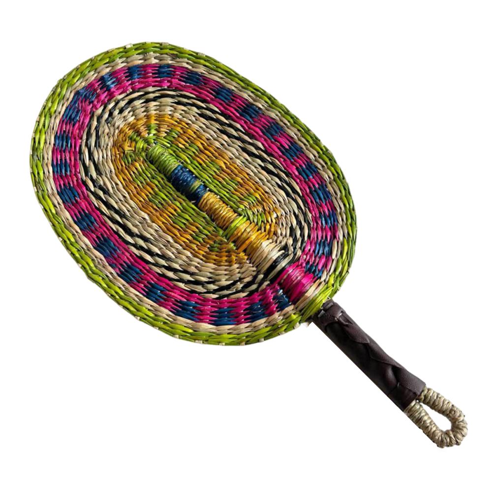 Vintage Seagrass Woven Fan Colorful Striped Patterns Cattail Fan Summer Cooling Fan Photo Prop