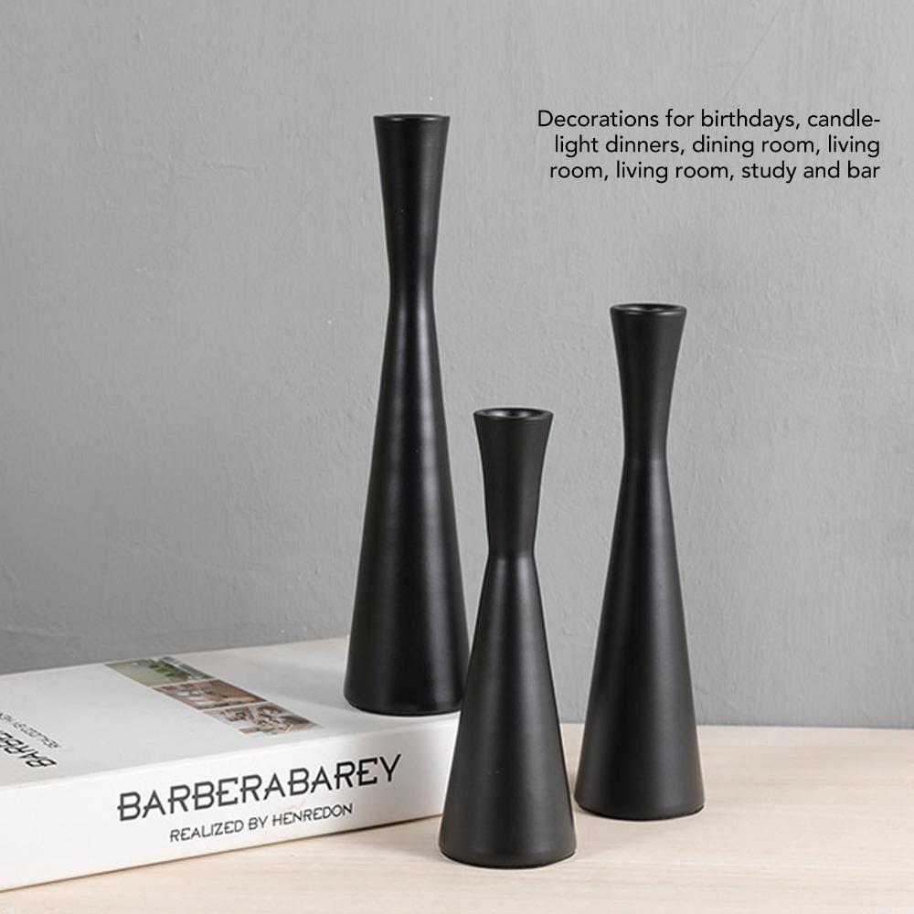 3PCS European Wrought Iron Candlesticks Conical Tapered Black Candlestick Holders Party Centerpiece