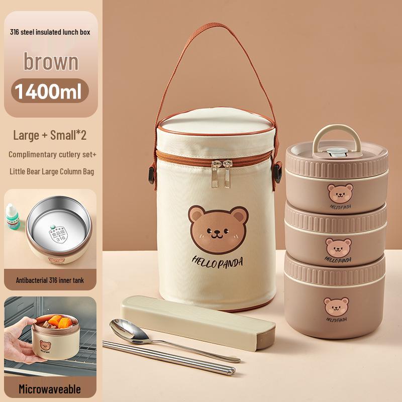 316 Stainless Steel Insulated Double-Layer Microwaveable Bento Lunch Box for Students and Office Workers