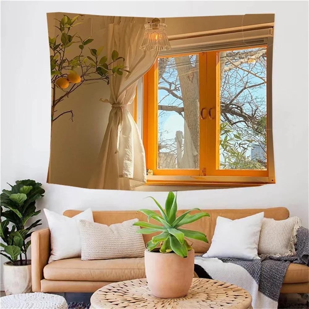 Fashion Home Decoration Tapestry Window Landscape Natural Ocean Pattern Bedroom Living Room Tapestry