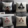 A-Подушка с принтом игры Assassin's Creed Натуральный лен Органическая ткань Двусторонняя печать Диван Домашний декор Подарок Наволочка