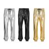 Мужские брюки для выступлений, эластичный пояс на шнурке, облегающий щиколотку, с карманами, глянцевая поверхность, брюки в стиле диско, брюки для сцены, вечеринки, ночного клуба, косплея