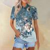 Женская модная повседневная рубашка с отворотом и коротким рукавом с принтом, женские топы на пуговицах