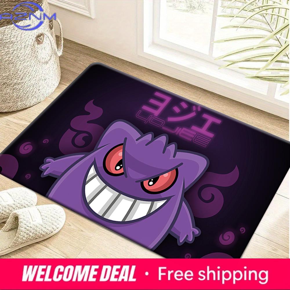 Anime Pokemon Gengar Purple Neon Style Print Non-slip Doormat, Soft Absorbent Floor Rug for Bathroom Bedroom Entrance, Home Deco