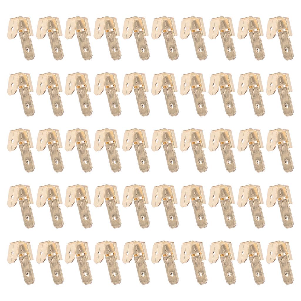 50Pcs Piggyback Spade Connectors Brass 6.35mm Double Headed Plug 3 Way Wire Connector Gold