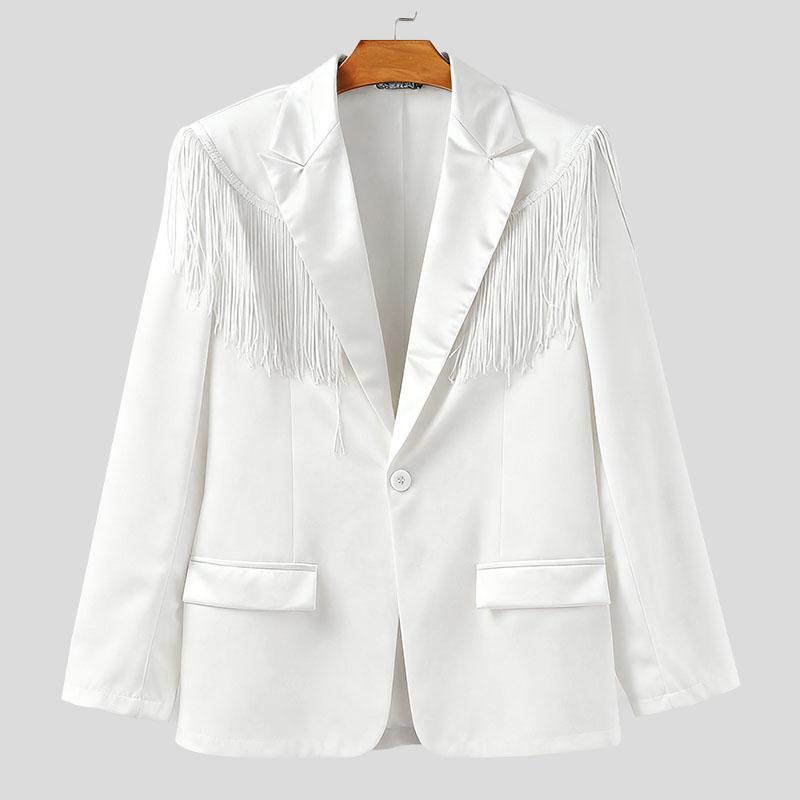 INCERUN Мужской Блейзер с Длинным Рукавом, Блестками, Кисточками, Пэчворком, Повседневный Свободный Пиджак
