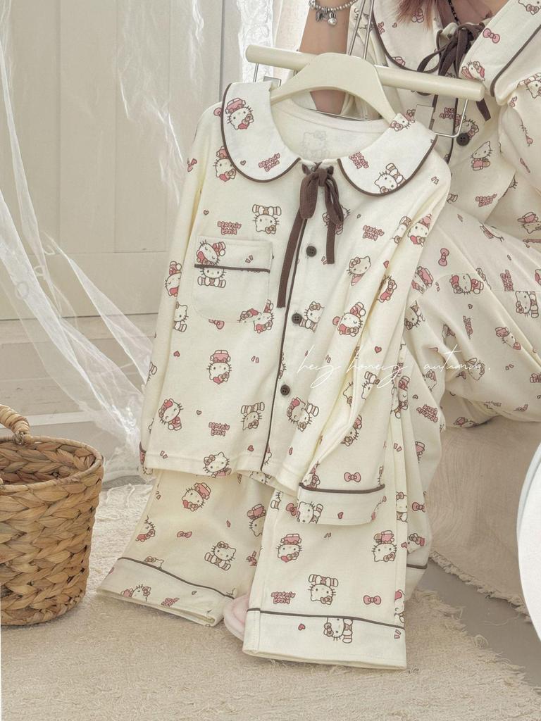 Hey Darling Small Curls Princess Girls' Korean Single-Breasted Pajama Set - Spring/Autumn