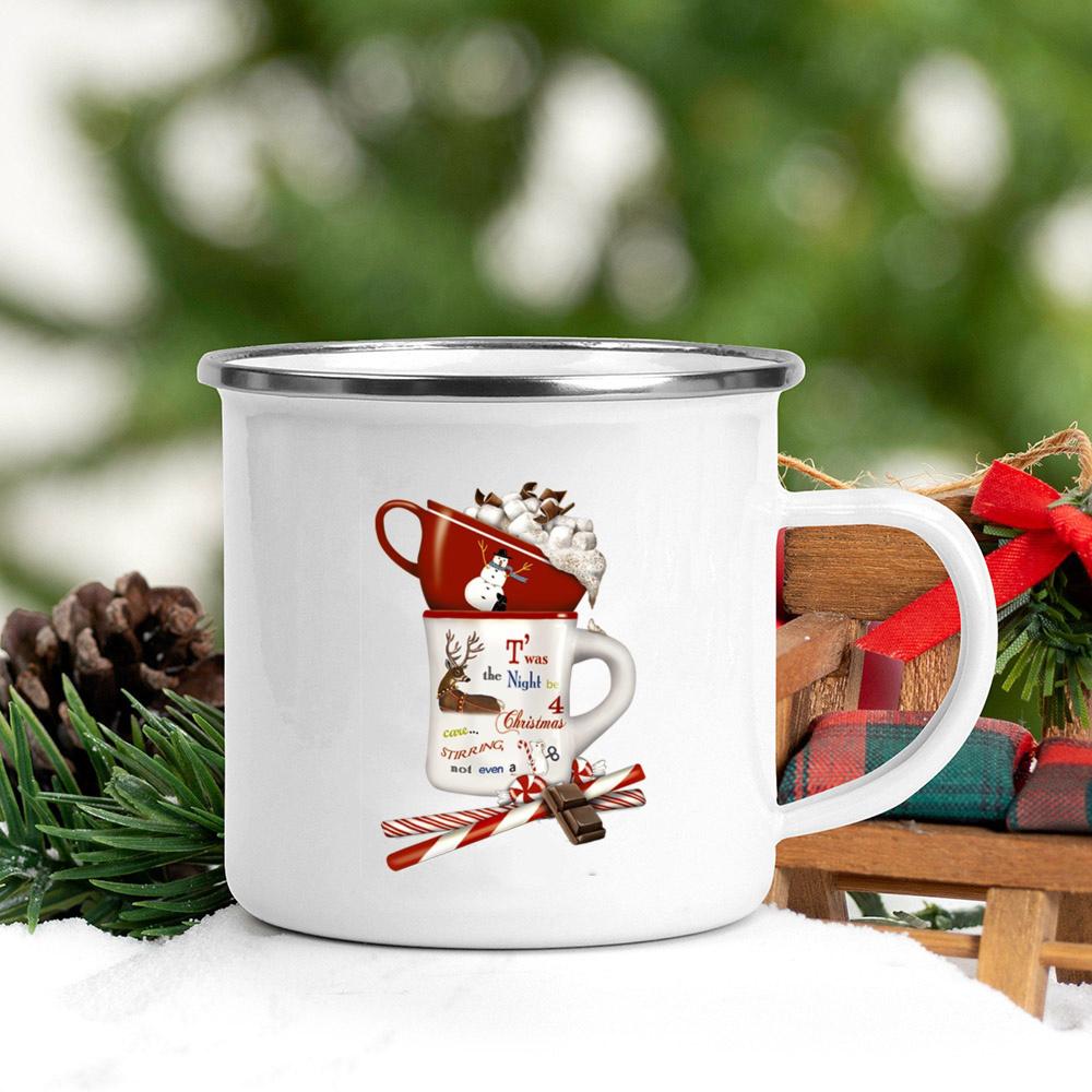 Sweet Christmas Cookies Latte Printing Coffee Cups Enamel Hot Cocoa Chocolate Cup Juice Milk Mugs Party Decorations Holiday Gift