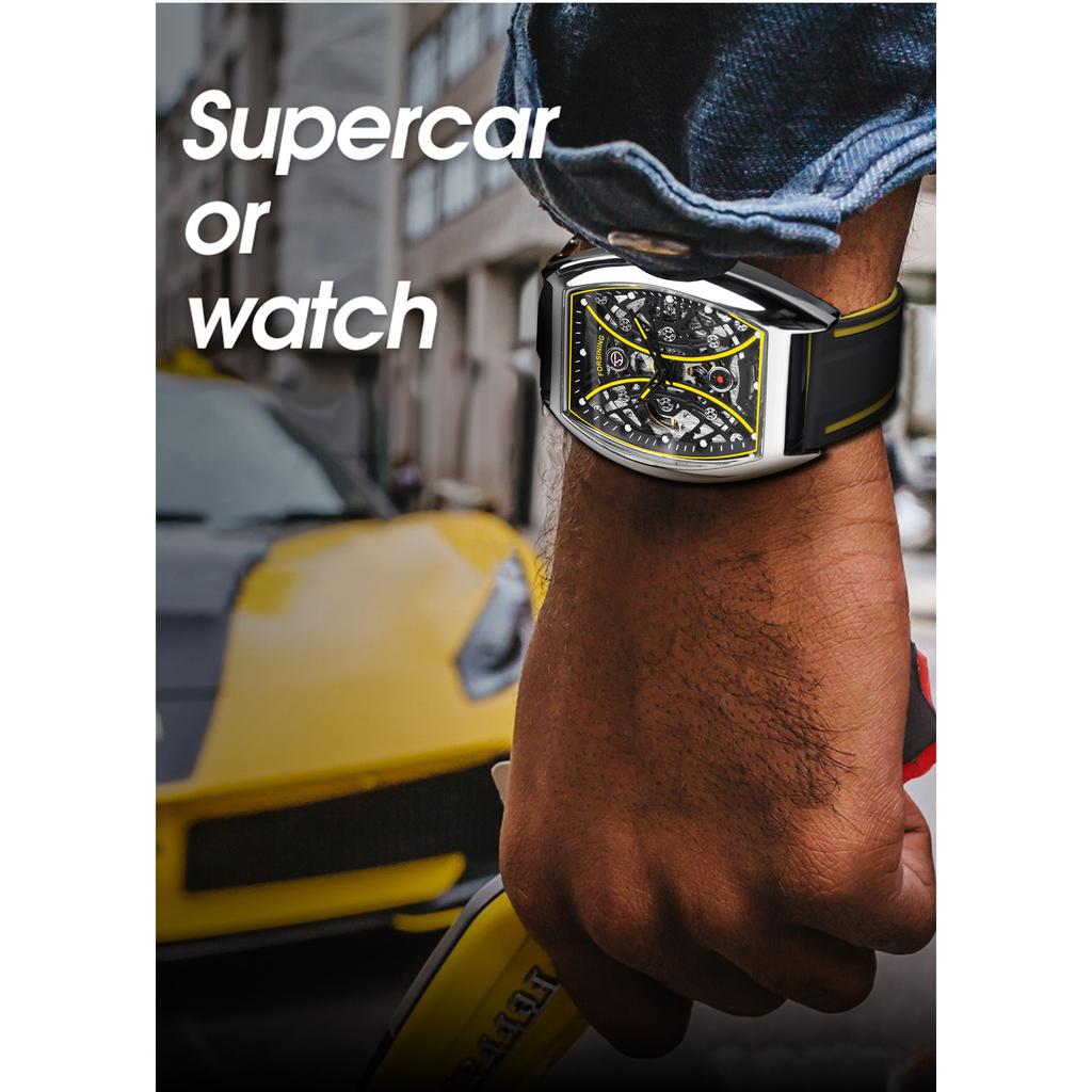 2023 New Square Forsining Men's Fashion Motorcycle Street Tide Men's Hollow Automatic Mechanical Watch Montre Homme