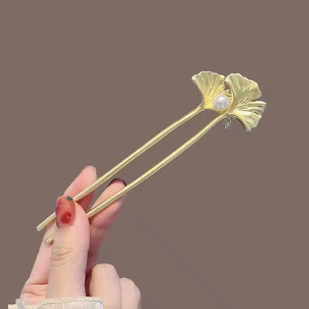 U Shape Ponytail Clip Ginkgo Biloba Pattern Headdress Accessories Elegant Chinese Hairpin  Women