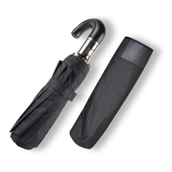 Wind Resistant 3Fold Automatic Umbrella Rain Women Leather Wood Handle Business British Style Umbrella Men's Gift Large Umbrella