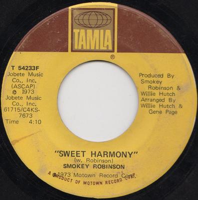7-дюймовая пластинка SMOKEY ROBINSON - Sweet Harmony T54233F TAMLA 1973 US Соул/Фанк Б/У