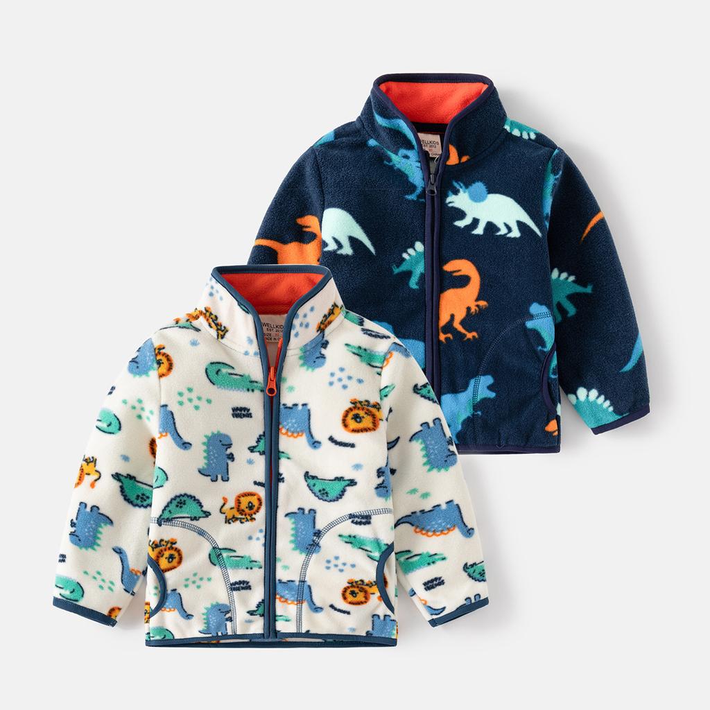 Children S Printed Fleece Coat Boys and Girls Warm Fleece Coat In Autumn and Winter Clothes with Cardigan Collar Childrens Clothing.