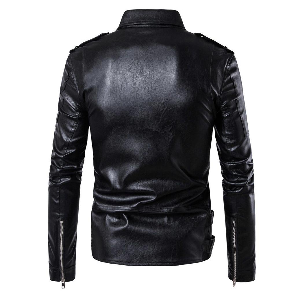 Men's Lapel Zipper Leather Jacket Trend Loose Biker Jacket PU Jacket