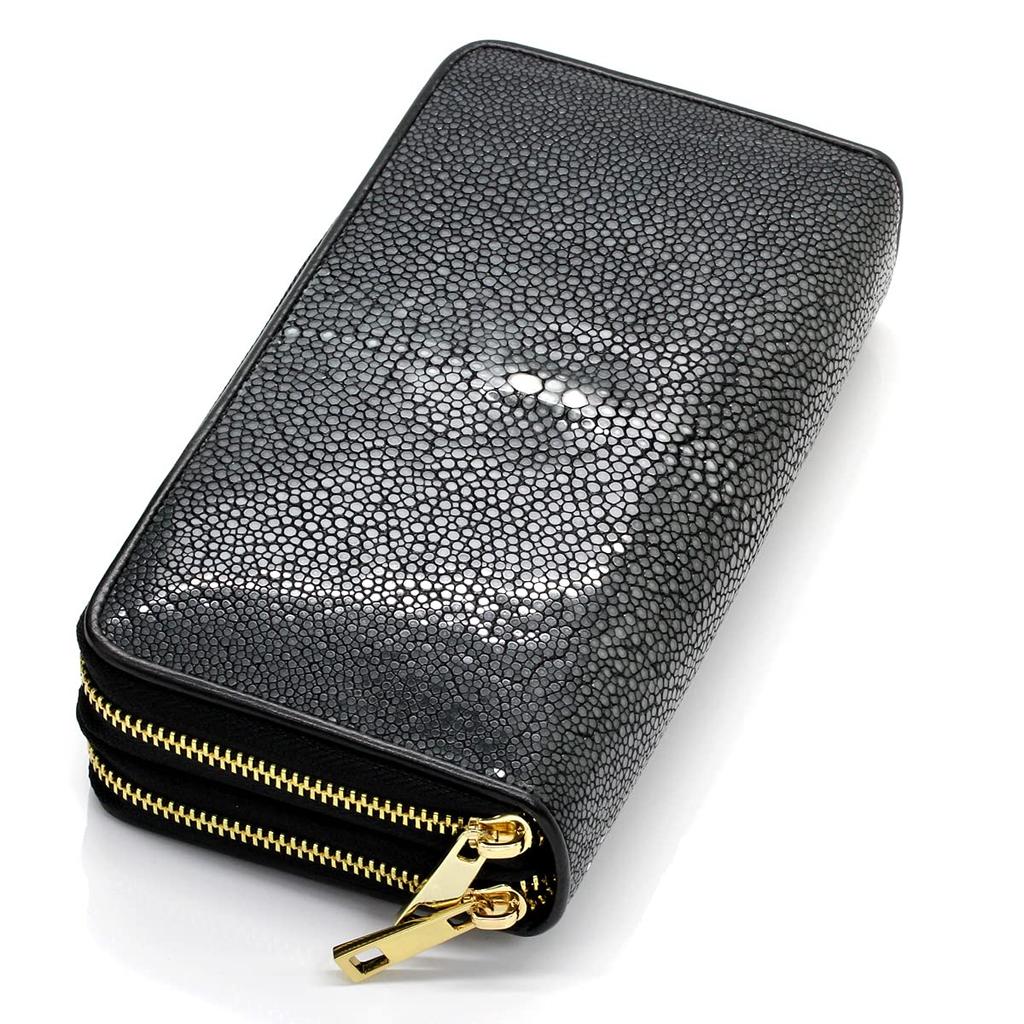 Длинный кошелек Levetta из кожи ската, большой вместимости, 40 отделений для карт, застежка на двойной молнии, золотой, галюшат, скат, черный, мужской, натуральная кожа