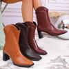 Winter New French High-Heeled Boots Retro Pointed Toe V-Mouth Thick-Heeled Women'S Boots Multi-Color Large-Size Boots
