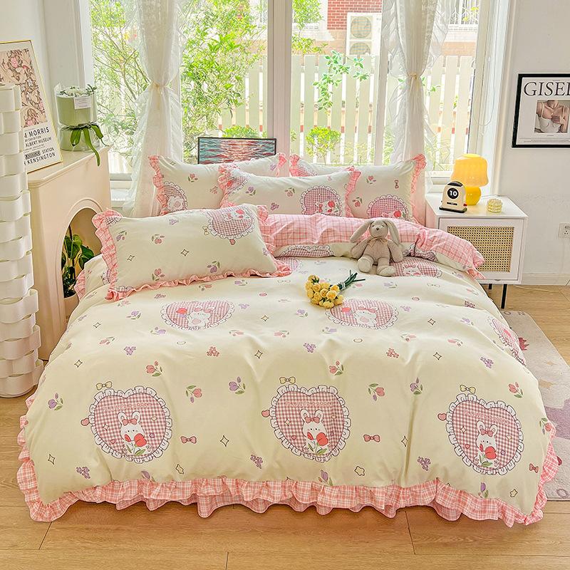 Комплект из четырех предметов, кружевное одеяло с пудрой, постельное белье, подзор для кровати, комплект из трех предметов с изображением принцессы и девочки