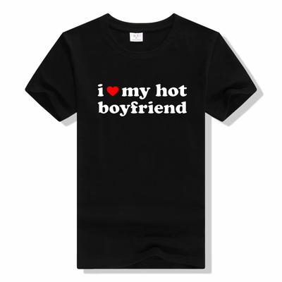 Футболки унисекс «I Love Heart My Hot Boyfriend» на День Святого Валентина, подарок для пары, забавные хлопковые уличные футболки с короткими рукавами, модные футболки