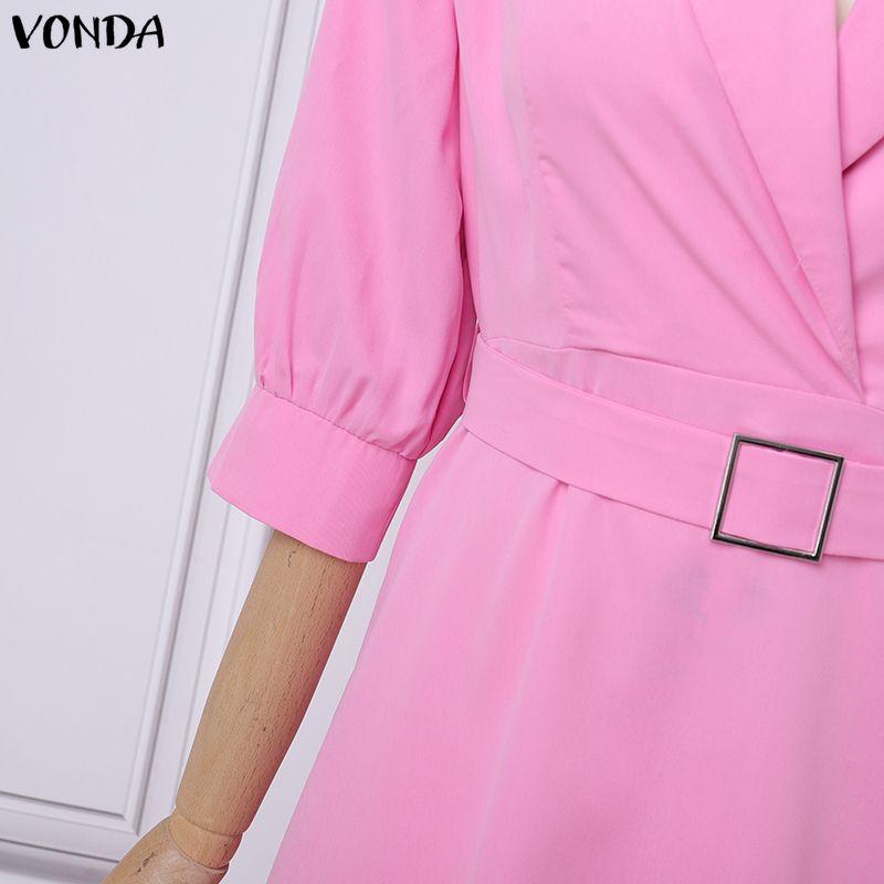 VONDA S-5XL Женское элегантное повседневное макси-платье с V-образным вырезом, рукавом 3/4 и зауженной талией