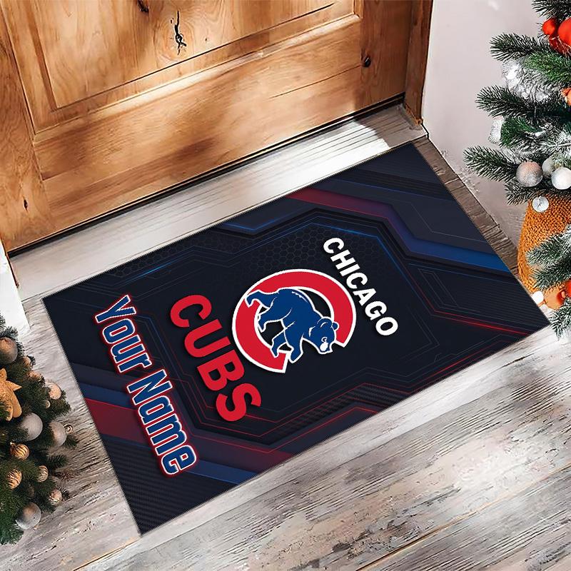 Chicago Cubs Crystal Velvet Rug, Custom Name Text Personalized Non‑Slip Floor Mat for Home Decor Gift