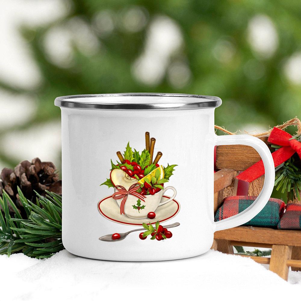 Sweet Christmas Cookies Latte Printing Coffee Cups Enamel Hot Cocoa Chocolate Cup Juice Milk Mugs Party Decorations Holiday Gift