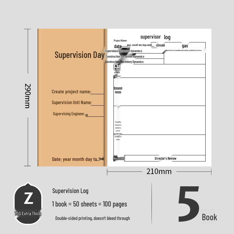 A4 Project Construction Log: 100-Page Double-Sided, 50 Sheets for Supervision and Worker Tracking