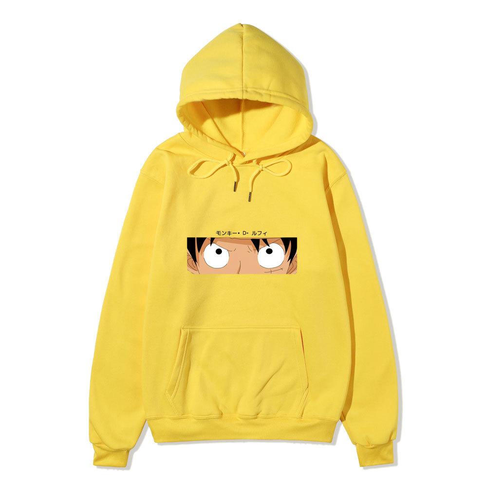 One Piece Monkey D Luffy Hoodie, Anime Character Eyes Print Long Sleeve Pullover Hooded Sweatshirt Casual Streetwear