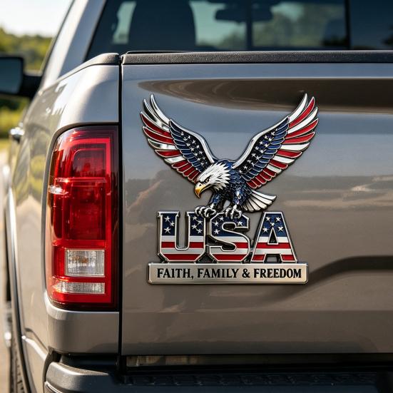 США Вера, Семья и Свобода Металлический Эмблема, Орел и Буквы США Патриотическое Издание 3D Металлическая Автомобильная Эмблема, 250-летие Красно-Синий Флаг Авто Наклейка для