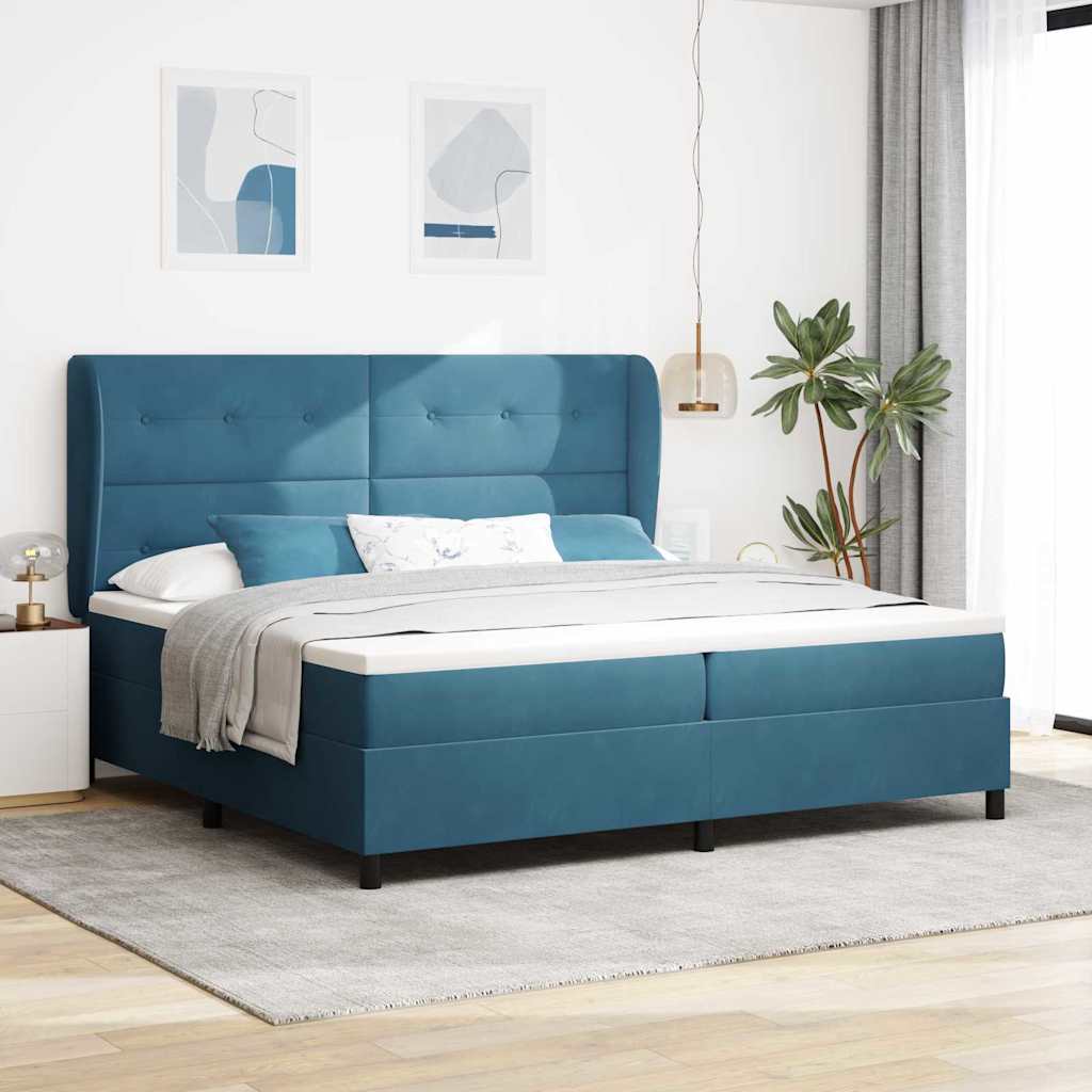 Box Spring Bed with Mattress Dark Blue 200 x 200 cm Velvet