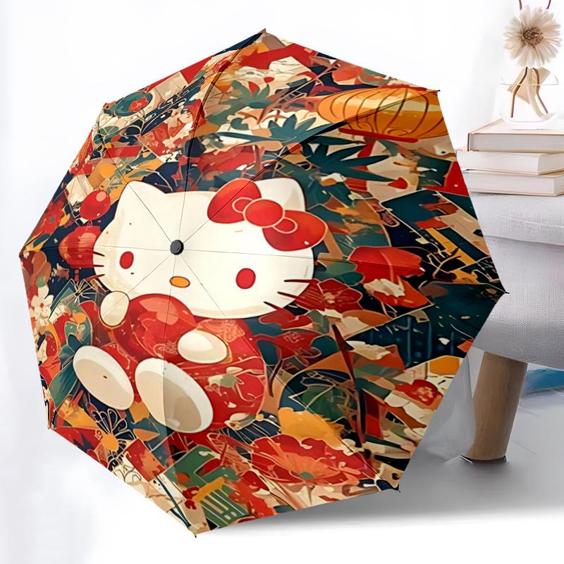 1pc Hello Kitty Festival Gift Umbrella - Automatic Opening/Closing Umbrella with Foldable Design and Iron Frame for Outdoor Use.K088