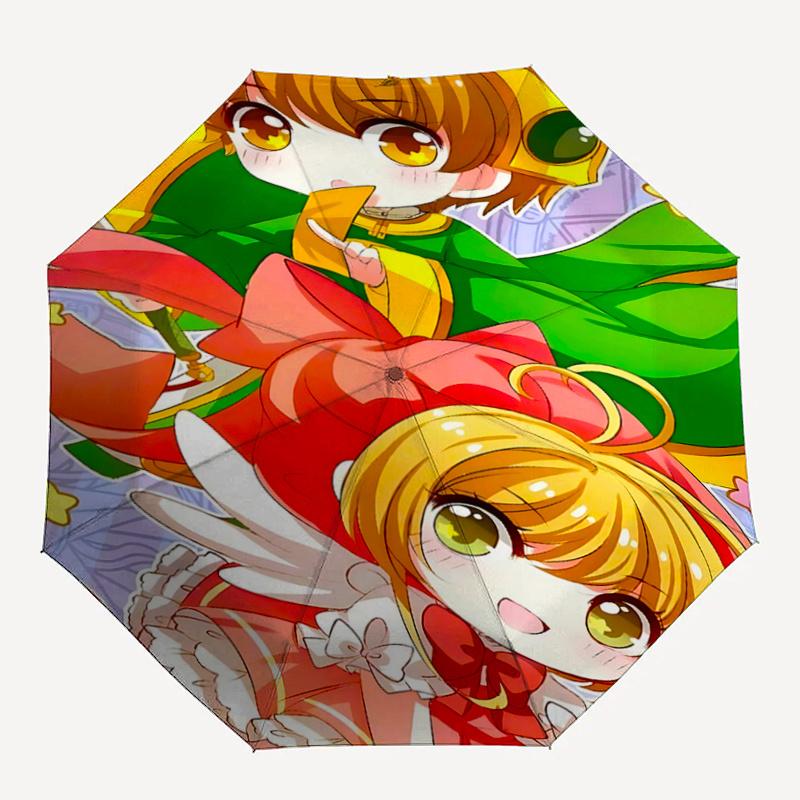 1 шт. Автоматический складной зонт Cardcaptor Sakura, портативный, 3-сложный, с 8-реберным железным каркасом, идеально подходит для фестивалей, путешествий, повседневного использования и в качестве подарка