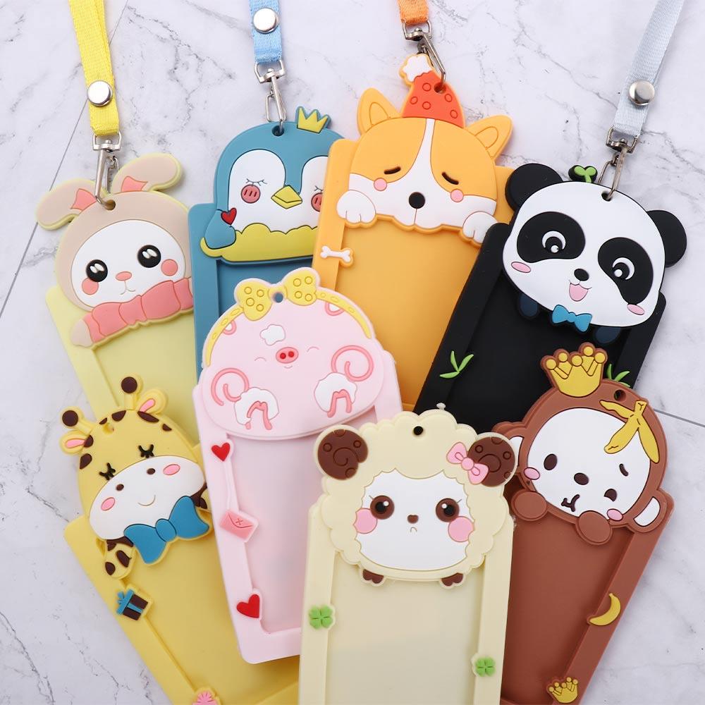 Милый держатель для визитки с животным, силиконовый держатель для ID-карты, рабочий пропуск с веревкой, защитная обложка