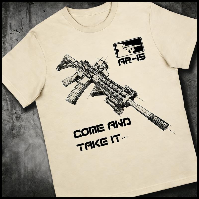 2026 New Fashion Military Locomotive Tactical AR15 Graphic Print High Quality Unisexs Crew Neck Short Sleeve Comfortable Loose Tee